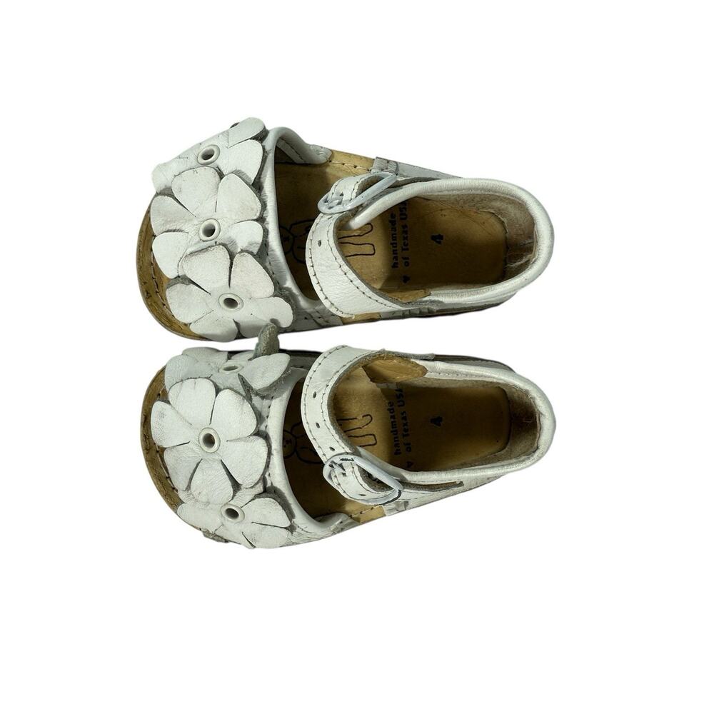 Bear Feet Toddler Girls White Leather Flower Sandals Ankle Strap Handmade USA 4